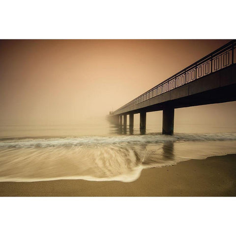 Misty Bridge Black Modern Wood Framed Art Print with Double Matting by Ivanova Z.