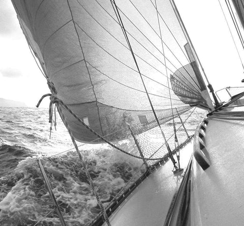 Heeling to Port White Modern Wood Framed Art Print with Double Matting by Anonymous