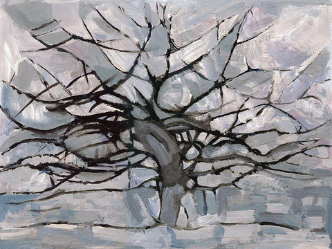 Grey Tree Abstract Black Ornate Wood Framed Art Print with Double Matting by Dorvard