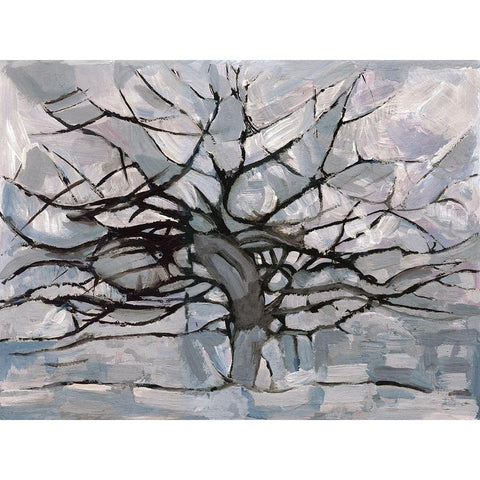 Grey Tree Abstract Black Modern Wood Framed Art Print by Dorvard
