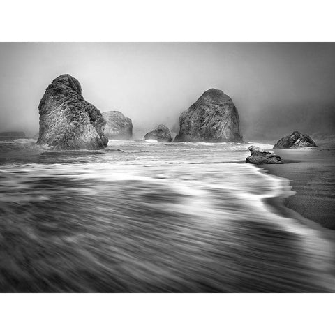 Coastal Sea Stacks Black Modern Wood Framed Art Print with Double Matting by Anonymous