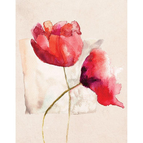 Retro Poppy Watercolor Black Modern Wood Framed Art Print by Jersova, R.