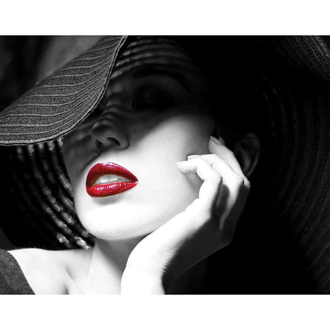 Ruby Lips II White Modern Wood Framed Art Print by Anonymous