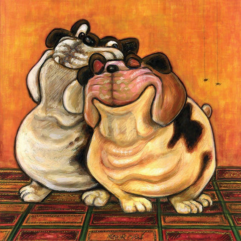 Bulldogs in Love Black Modern Wood Framed Art Print with Double Matting by Kourosh