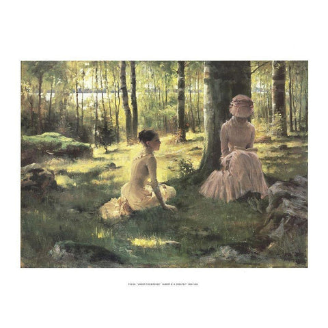 Under the Birches Gold Ornate Wood Framed Art Print with Double Matting by Edelfelt, Albert