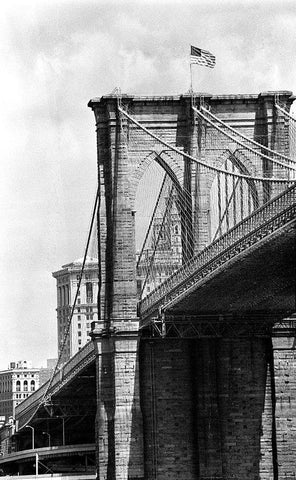 Brooklyn Bridge Perspective White Modern Wood Framed Art Print with Double Matting by Maier, Phil