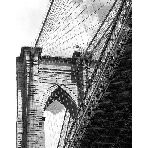 Under the Brooklyn Bridge Black Modern Wood Framed Art Print with Double Matting by Maier, Phil