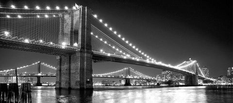 Brooklyn Bridge and Manhattan Bridge at Night Black Ornate Wood Framed Art Print with Double Matting by Maier, Phil