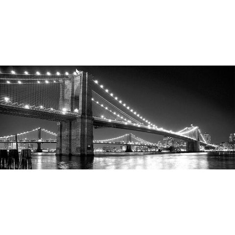 Brooklyn Bridge and Manhattan Bridge at Night Gold Ornate Wood Framed Art Print with Double Matting by Maier, Phil