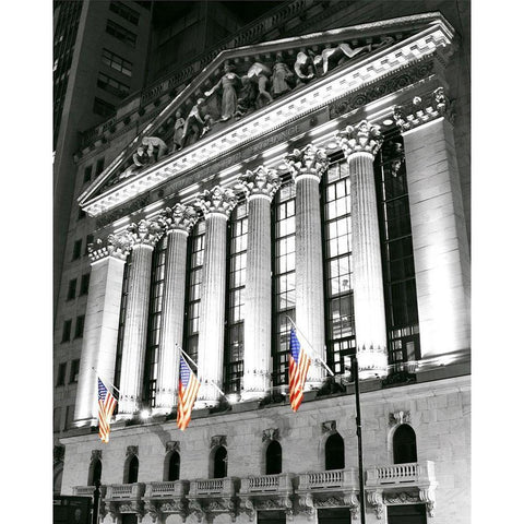New York Stock Exchange at Night (sm) White Modern Wood Framed Art Print by Maier, Phil
