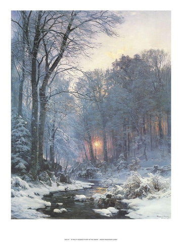 A Twilit Wooded River Black Ornate Wood Framed Art Print with Double Matting by Andersen-Lunby, Anderson