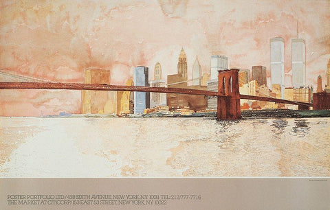 Brooklyn Bridge II Black Ornate Wood Framed Art Print with Double Matting by Unknown