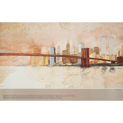 Brooklyn Bridge II Black Modern Wood Framed Art Print by Unknown