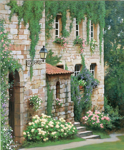 Country Manor White Modern Wood Framed Art Print with Double Matting by Unknown