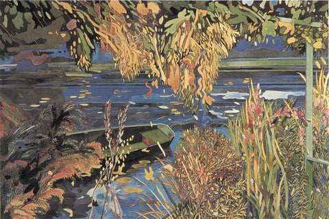 Magic Pond II White Modern Wood Framed Art Print with Double Matting by Unknown
