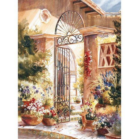 Gated Patio White Modern Wood Framed Art Print by Unknown