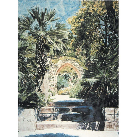 Arch and Palms White Modern Wood Framed Art Print by Unknown