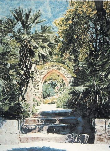 Arch and Palms White Modern Wood Framed Art Print with Double Matting by Unknown