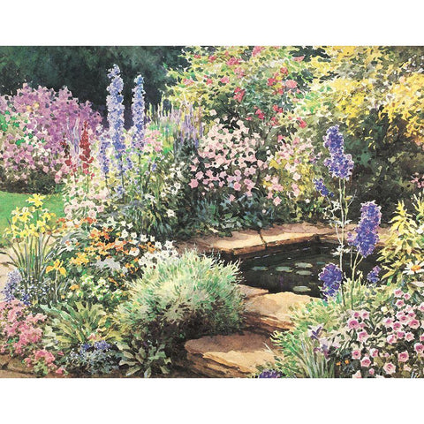 Garden Fountain I Black Modern Wood Framed Art Print with Double Matting by Unknown