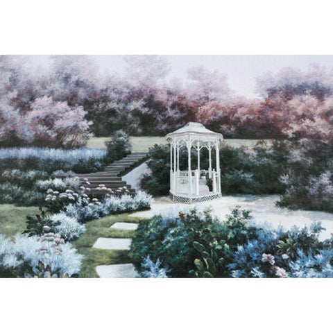 White Gazebo Gold Ornate Wood Framed Art Print with Double Matting by Unknown