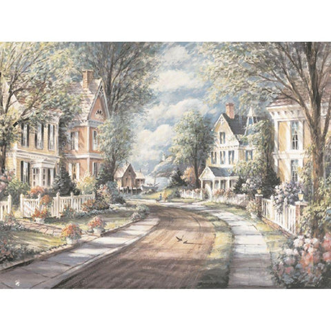 Victorian Street White Modern Wood Framed Art Print by Unknown