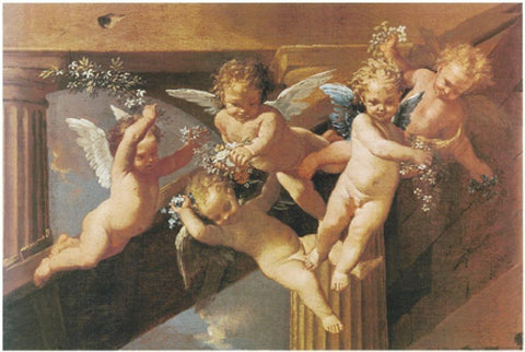 Cherubs White Modern Wood Framed Art Print with Double Matting by Unknown