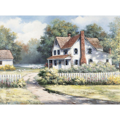 Weekend Cottage White Modern Wood Framed Art Print by Unknown