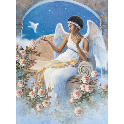 Angel and Dove Black Modern Wood Framed Art Print with Double Matting by Unknown