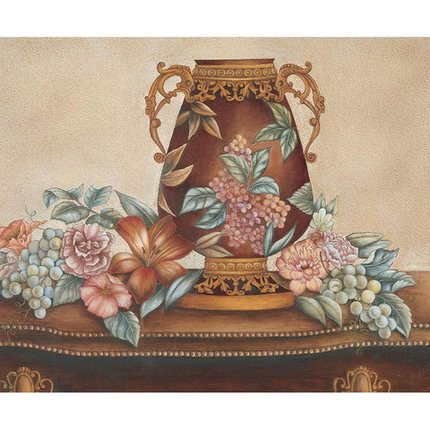 Vase and Flowers Gold Ornate Wood Framed Art Print with Double Matting by Unknown