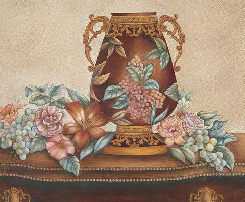 Vase and Flowers Black Ornate Wood Framed Art Print with Double Matting by Unknown