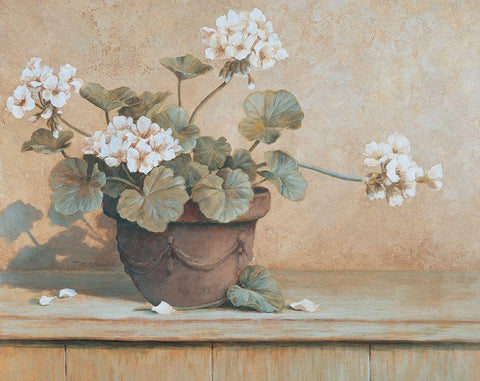 Potted Geranium I Black Ornate Wood Framed Art Print with Double Matting by Unknown