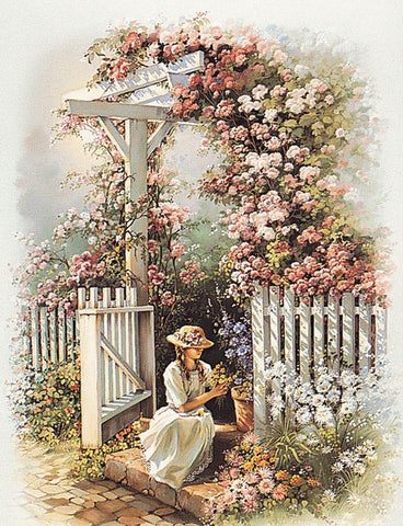 Sitting at the Gate Black Ornate Wood Framed Art Print with Double Matting by Unknown