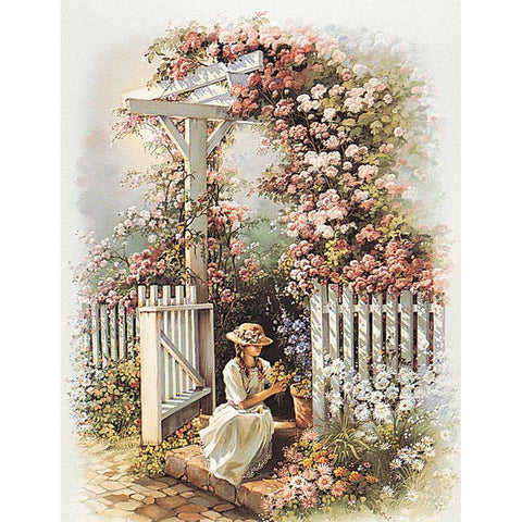 Sitting at the Gate Black Modern Wood Framed Art Print by Unknown