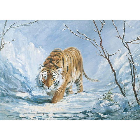 Stalking Tiger Black Modern Wood Framed Art Print by Unknown