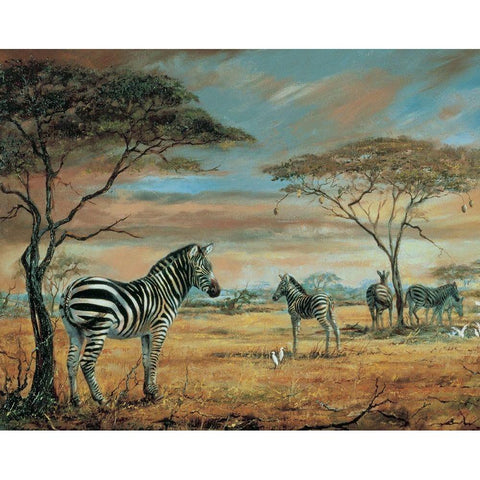 Savanne Zebras Gold Ornate Wood Framed Art Print with Double Matting by Unknown