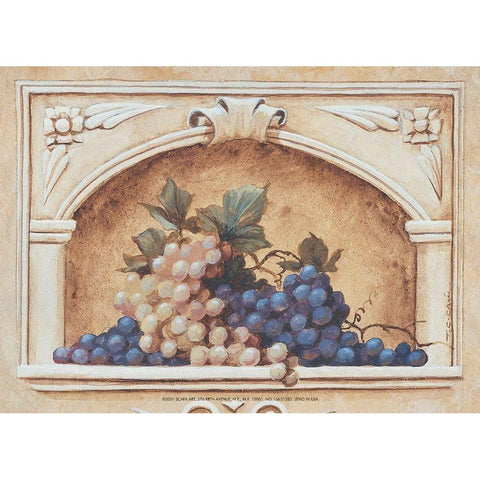 Grape Fresco Gold Ornate Wood Framed Art Print with Double Matting by Unknown