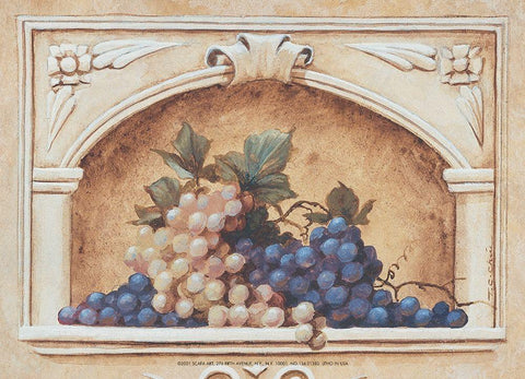 Grape Fresco Black Ornate Wood Framed Art Print with Double Matting by Unknown