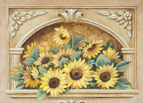 Sunflower Fresco Black Ornate Wood Framed Art Print with Double Matting by Unknown