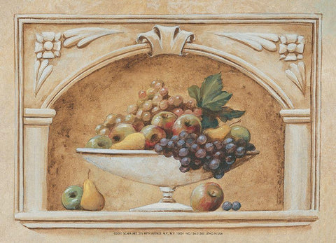 Fruitbowl Fresco Black Ornate Wood Framed Art Print with Double Matting by Unknown