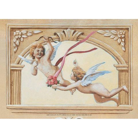 Cherub Fresco Black Modern Wood Framed Art Print with Double Matting by Unknown