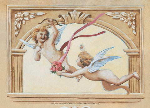 Cherub Fresco White Modern Wood Framed Art Print with Double Matting by Unknown