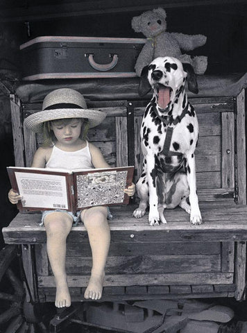 Reading Lesson Black Ornate Wood Framed Art Print with Double Matting by Unknown