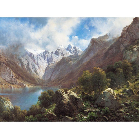 Mountain Lake Black Modern Wood Framed Art Print by Unknown