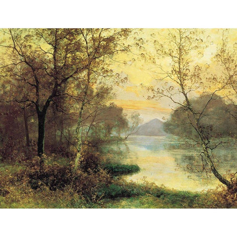 Birch Trees Gold Ornate Wood Framed Art Print with Double Matting by Unknown