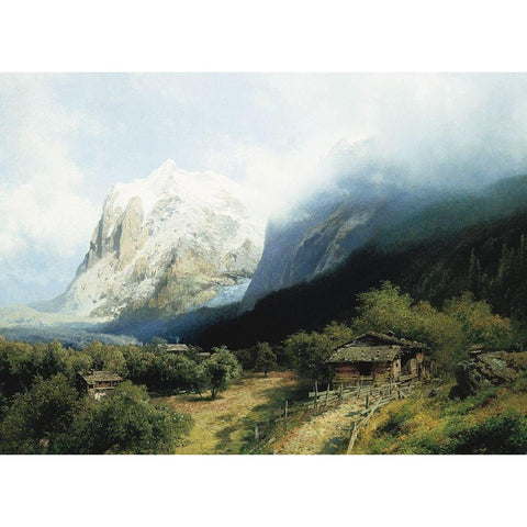 Alpine Cabins Gold Ornate Wood Framed Art Print with Double Matting by Unknown