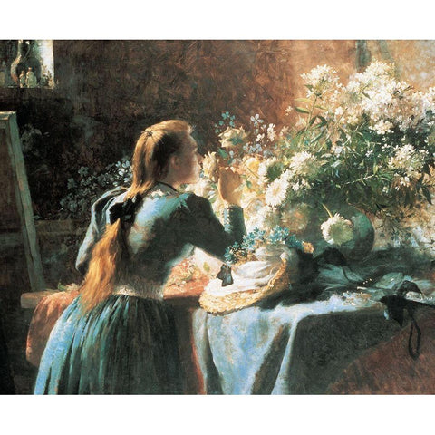 Smell the Flowers White Modern Wood Framed Art Print by Unknown