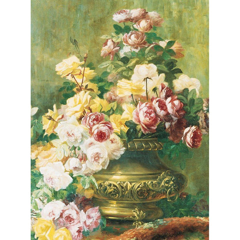 Roses in Urn Black Modern Wood Framed Art Print with Double Matting by Unknown