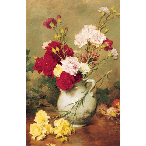 Carnations in Vase Black Modern Wood Framed Art Print by Unknown