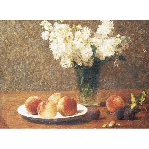 Flowers and Fruit Gold Ornate Wood Framed Art Print with Double Matting by Unknown