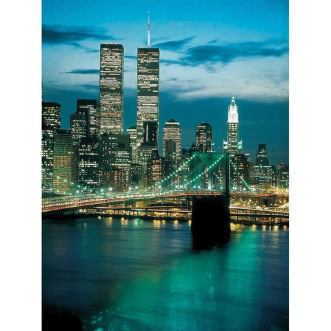 Brooklyn Bridge Black Modern Wood Framed Art Print with Double Matting by Unknown